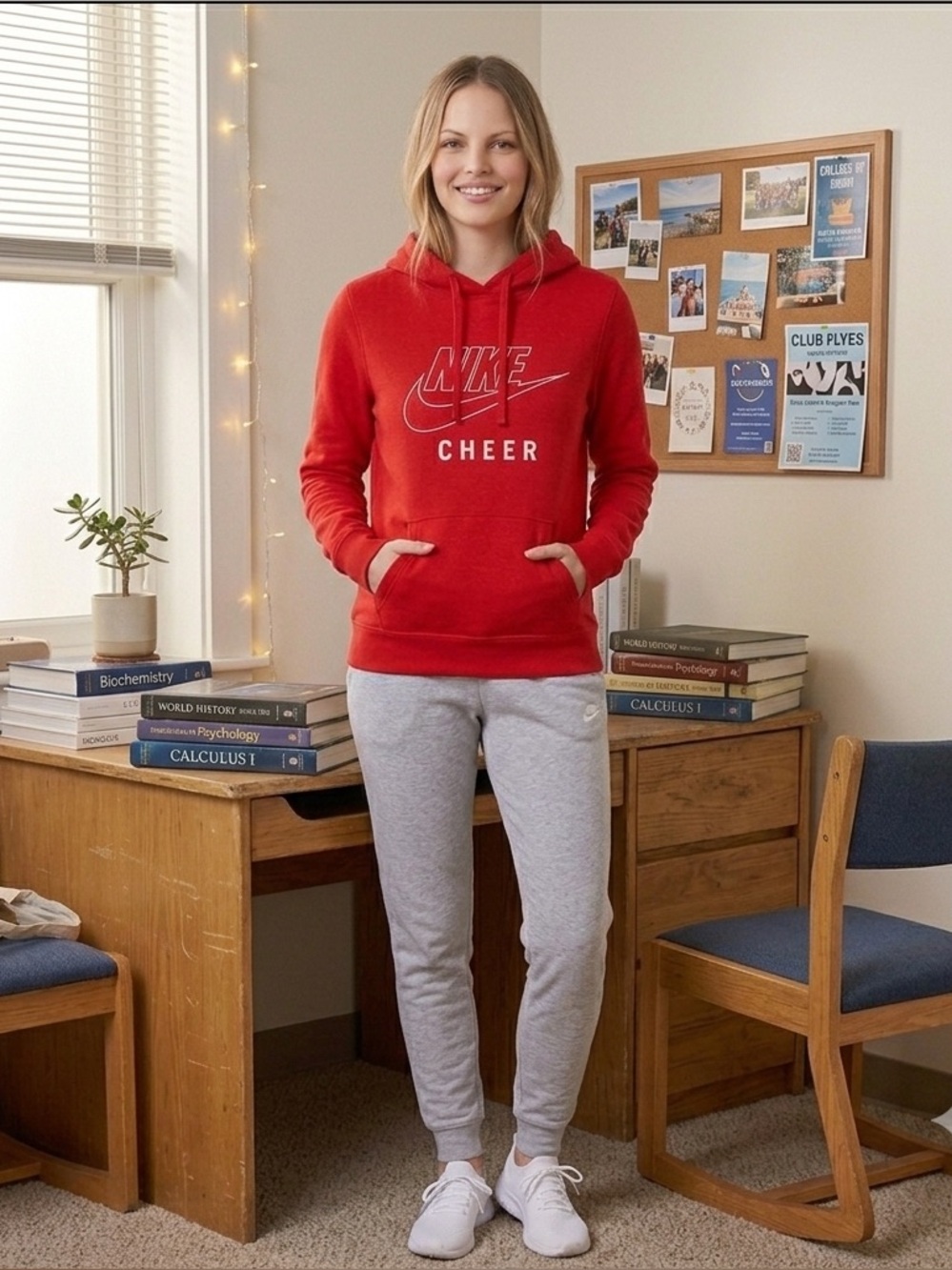 NWT Nike Cheer Red Graphic Outline Swoosh Fleece Pullover Hoodie - Picture 4 of 6